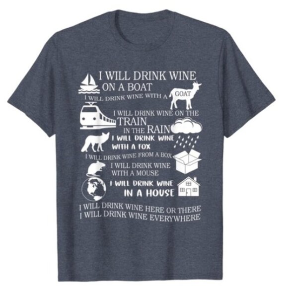NWT I Will Drink Wine On Boat Funny Wine Lover T-Shirt Women Size Medium - Picture 2 of 9